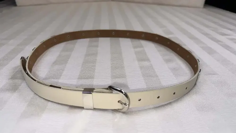 Vintage Forenza Genuine Leather Cream Studded Belt Silver Hardware Size L Rocker